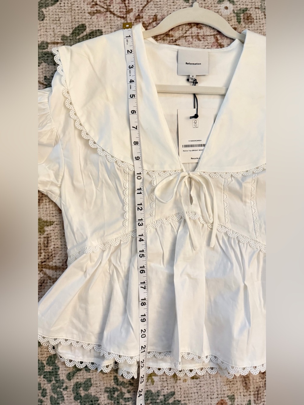 NEW Reformation Renna Top, lace sailor collar, white cotton poplin, size 4 - Picture 14 of 16